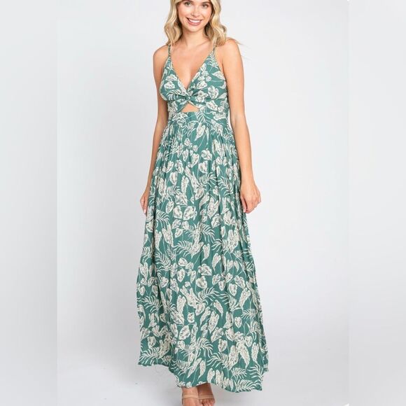 Angie Dresses & Skirts - Angie Sage green and white front twist cutout maxi dress with pockets size large